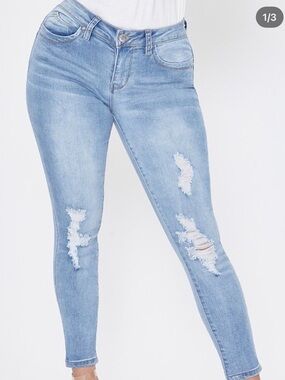 YMI Light Blue High-Waist Jeggings - Skinny Fit